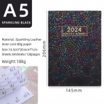 Pimestav v&auml;rv 2024 A5 kalender Aastaplaneerija Inglise Agenda Book Laser Starlight v&auml;rviline m&auml;rkmik SPARKING BLACK