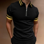 Suvised meeste rohelised tumesinised mustad laigulised triibulised T-s&auml;rk Meeste lukuga Henley kaelusega spordipolos&auml;rgid M must