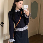 Triibuline prantsuse stiilis pikkade varrukatega kootud kardigan naistele s&uuml;gis 2023 vabaaja kaelusega kampsun naiste kardigan One Size tumesinine v&auml;rv