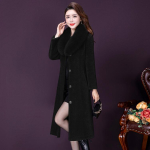 Moekas ema talvine pikk villane mantel Elegantne daami avar mantel XL must