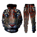 Tiger 3d Print Hoodie kost&uuml;&uuml;m s&uuml;gistalvise pullover meeste naiste komplektid Tiger dressir&otilde;ivaste unisex kapuuts + p&uuml;ksid kaheosaline komplekt S