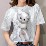 Uus naiste T-s&auml;rk suvine naiste armas kassiga prinditud 3D-prindiga Crewneck T-s&auml;rk Kawaii lahtiste l&uuml;hikeste varrukatega 3XL