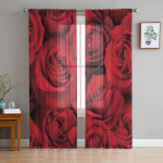 S&otilde;brap&auml;eva punase roosi lillega t&uuml;llkardinad elutuppa magamistuppa kodukaunistus Sifoon Sheer Voile k&ouml;&ouml;gikardin 135W x 114H(cm)