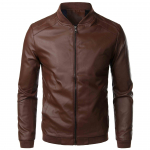 Meeste vabaaja Slim Fit PU-nahast kaelusega jakk XXXL must