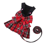Dog Cat Harness Leash Set Bowknot Dresses Puppy Clothes for Small Dog Vest Dress Clothes teddy french bulldog Pet Supplies XS black