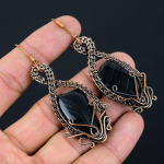 Natural Black Banded Agate Gemstone Copper Wire Wrap Gift Earring 2.87 e3v54