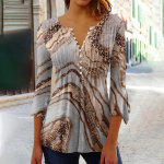 Naistele m&otilde;eldud n&ouml;&ouml;pidega s&auml;rgid, prinditud tuunika, suvised topid, riietatud vabaaja 3/4 varrukatega V kaelusega kevadpluusid L sinine