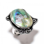 Looduslik Abalone Shell kalliskivi 925 Sterling h&otilde;be kinke s&otilde;rmus suurus 8,5 I8m71