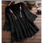 Elegantsed naiste s&auml;rgid ja pluusid Vintage pitsilised lapilised kolmveerandpluusiga topsid suures suuruses moes&auml;rgid XXXXXL must