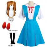 Rei Ayanami Cosplay Kost&uuml;&uuml;m Asuka Langley Soryu Cosplay T&uuml;druk Naiste Koolivormi kleidid Parukas Juukseklambrid Halloweeni Loli Riietus L-(Full set+wig)