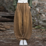 Naised Vintage puuvillased ramie p&uuml;ksid Patchwork elastne v&ouml;&ouml; p&uuml;ksid s&uuml;gis vaba vabaaja taskud pikad p&uuml;ksid One Size kohv