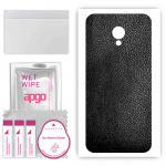 apgo Protective Skin Sticker for the back compatible with Meizu M8c, Wrap Film, Foil, Vinyl - Pattern Black Leather