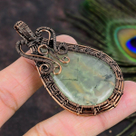 Natural Prehnite Gemstone Handmade Copper Wire Wrap Gift Pendant 2.76 z1s85