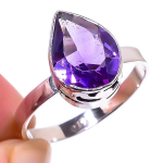 Looduslik Amet&uuml;st V&auml;&auml;riskivi K&auml;sitsi valmistatud 925 Sterling H&otilde;be Kingitus S&otilde;rmus S.8 L9v52