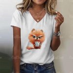 Armsa kassi naiste T-s&auml;rk vabaajar&otilde;ivad naistele suvine naljakas moodne pluus V-kaelusega l&uuml;hikeste varrukatega topid Naiste avarad s&auml;rgid S