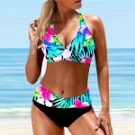 Naiste ujumisriided, bikiinid, 2-osaline ujumistrikoo, seljata p&auml;itseteta rannariided, mitmev&auml;rvilised kristalltriipudega prinditud ujumisriided S roheline