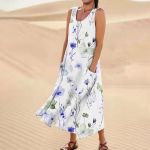 Naistele m&otilde;eldud kleit, kevadsuvi Boho vabaaja moodne varrukateta kleit p&uuml;hadeks, suur suurus L sinine