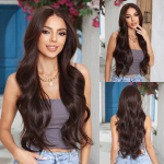 HAIRCUBE 13x6 pitsiga parukad tumepruunid s&uuml;nteetilised pikad lainelised parukad naistele igap&auml;evaseks kasutamiseks, cosplay, k&otilde;rge tihedusega juuksed