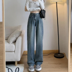 Naiste teksad Ameerika retro k&otilde;rge v&ouml;&ouml;kohaga lahtised &otilde;hukesed laiad p&uuml;ksid kevadised ja s&uuml;gisesed naisteriided Korea stiilne Y2k Baggy S sinine