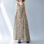 Varrukateta Plus size puuvillane vintage lilleline uus kleit naistele vaba vaba pikk suvekleit M