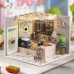 Cutebee DIY nukumaja komplekt m&ouml;&ouml;bli ja valgusega kohvikuga miniatuurne nukumaja puidust mudelm&auml;nguasi t&auml;iskasvanute s&uuml;nnip&auml;evakingituseks helehall v&auml;rv