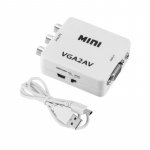 VAORLO VGA-AV minikonverteri skaleri adapteri tugi 1080P VGA2AV-muundur arvutist teleriks HD arvutist teleriks valge