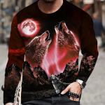Wolf Moon Print meeste T-s&auml;rgid Pikkade varrukatega T-s&auml;rgid &Uuml;markaelusega vabaaja pullover Meeste r&otilde;ivad Suures suuruses XS punane