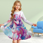 T&uuml;drukule vabaaja 3D-prindiga pruun &uuml;kssarvik, &uuml;mara kaelusega pikkade varrukatega kleit, printsessi kleit lastele 170 roosa