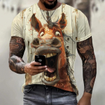 Naljakas 3D Donkey Printiga T-s&auml;rk Meestele Street Trend Hip Hop Riietus Vabaaja O-kaelusega l&uuml;hikeste varrukatega T-s&auml;rk Moe lahtised suvetopid 2XL