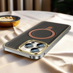 MagSafe'i magnetilise aluse telefoni&uuml;mbrisele iPhone 16 15 14 Pro Max metallraamile, s&uuml;sinikkiust tekstuuriga nahast kestale, l&ouml;&ouml;gikindel kate For iPhone 15 Pro Max