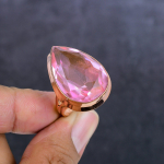 Natural Pink Kunzite Gemstone Handmade Copper Jewelry Ring Size 9 g3f39