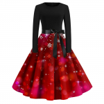 Naiste vabaaja mood &uuml;mara kaelusega pikkade varrukatega j&otilde;ulupildiga vintage pikk kleit XXXXXL veini