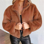 Daamide &uuml;hev&auml;rviline mood vabaaja j&auml;nese imitatsiooniga kardigan plush soe mantel XXXL pruun