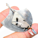 Natural Black Rutile Gemstone Handmade 925 Sterling Silver Pendant 2.84 k0y44