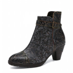 Johnature k&otilde;rgekontsaga saapad Naiste kingad Retro Ehtne nahk Patchwork tr&uuml;kk L&uuml;hikesed saapad 36 must