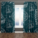 3D Moodne Suvine Ookeani Seeria Purjeta L&auml;bi Ankur Sinine Varjund Magamistuba Akna Kardinakomplekt Elutuppa 2 Osa Tasuta Kohaletoimetamine 100W130H(CM)40x51in&Hook
