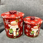 2 Pcs Christmas Tin Box Candy Storage Jar Coffee Tea Spice Candy Jewelry Storage Case Household Sealed Jars Xmas Packing Box