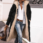 Naiste 2024. aasta talvemoe riided, &uuml;lisuured soojad fliisist pikad mantlid, m&otilde;lemal k&uuml;ljel lambavillast jope XL must