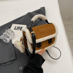 Talvine uus naiste pl&uuml;&uuml;sist v&auml;ike ruudukujuline kott v&auml;rvikontrastse disainiga &uuml;hekordne &otilde;la-crossbody kott pruun k&auml;ekott