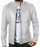 Valge stiilne lambanahast meeste ehtne k&auml;sitsi valmistatud biker mootorratta jope S valge