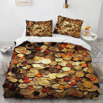 Raha tekikottide komplekt Kuldsete m&uuml;ntide tr&uuml;kiga Voodipesu komplekt Pehme mugav Kahekohaline Queen King Suurus Tekikoti kate Teismelistele T&auml;iskasvanutele 70x133cm 2pcs