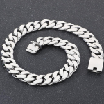 Meeste 60 cm pikkune ja 24 mm laiune harjatud roostevabast terasest Kuuba l&uuml;lidega kaelakee meestele, kaelakee ehete aksessuaar 60CM h&otilde;be