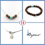 Pierres et Min&eacute;raux. Parure Bracelet Collier Perles bois + Howlite Turquoise 8 mm. Chaine Taille personnalisable.