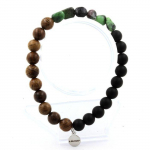 Bracelet - A Bijoux - Epidote de Myanmar - Onyx noir mat - Bois - 19-20 cm
