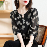 Naiste lilleline &scaron;ifoonpluus suveks, slim fit, moekas temperament, mitmek&uuml;lgne top, pluusid ja s&auml;rgid 3XL