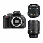 Nikon D5200 DSLR-kaamera + AF-S DX 18-55mm f/3.5-5.6G VR II + AF-S DX 55-200mm f/4-5.6G ED VR II objektiiv must