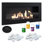 Fireplace bioethanol 900x400 DELTA black flat long burner glass set
