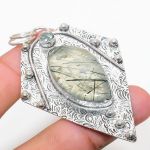 Prehnite, White Topaz 925 Sterling Silver Jewelry Pendant 2.88 e1z77