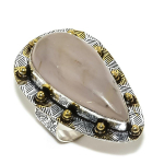 Golden Rutile Two Tone 925 Sterling Silver Jewelry Ring Size 7.5 g7t74