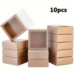 10 komplekti j&otilde;upaberist kinkekarbid, ruudukujulised pruunid sahtlikarbid PVC-aknakattega peoteenimiseks. 10sets 6.5*6.5*3CM